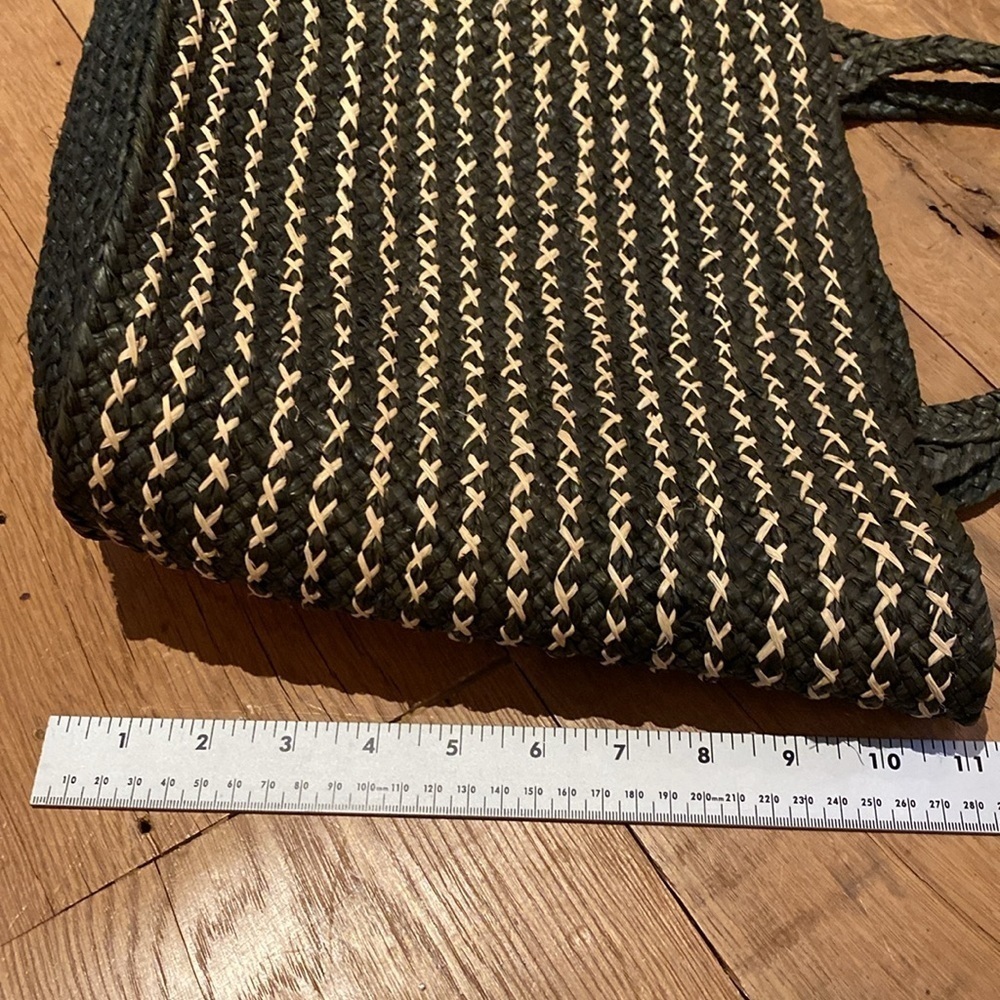 Annabel Ingall Australian Raffia Small Bibi Tote Gray V Deep Green Tan Cross Bag - Picture 10 of 12